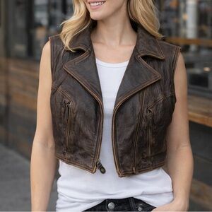 Vintage John Michael Brown Leather Cropped Vest Women’s XS